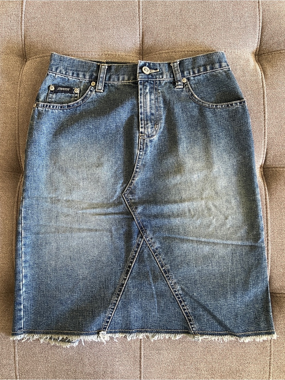 Squeeze Stephen Hardy Blue Denim Skirt with Back Slit